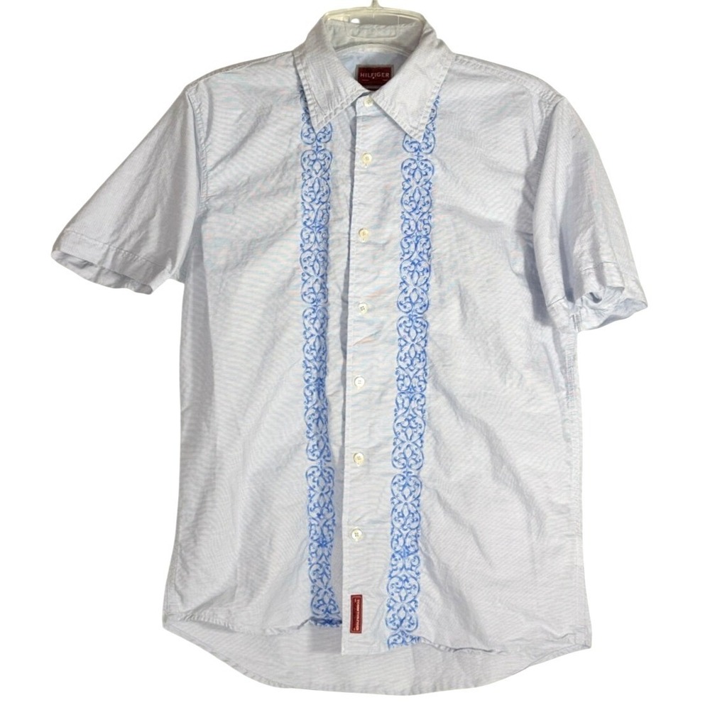 Tommy Hilfiger Red Label Vintage Light Blue Med Embroidered guayabera‎ style